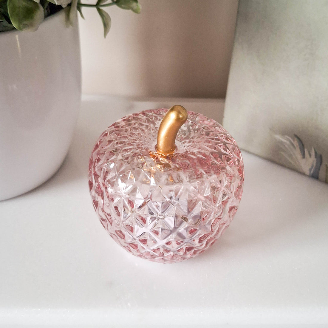 Mini Pink LED Diamond Cut Glass Apple