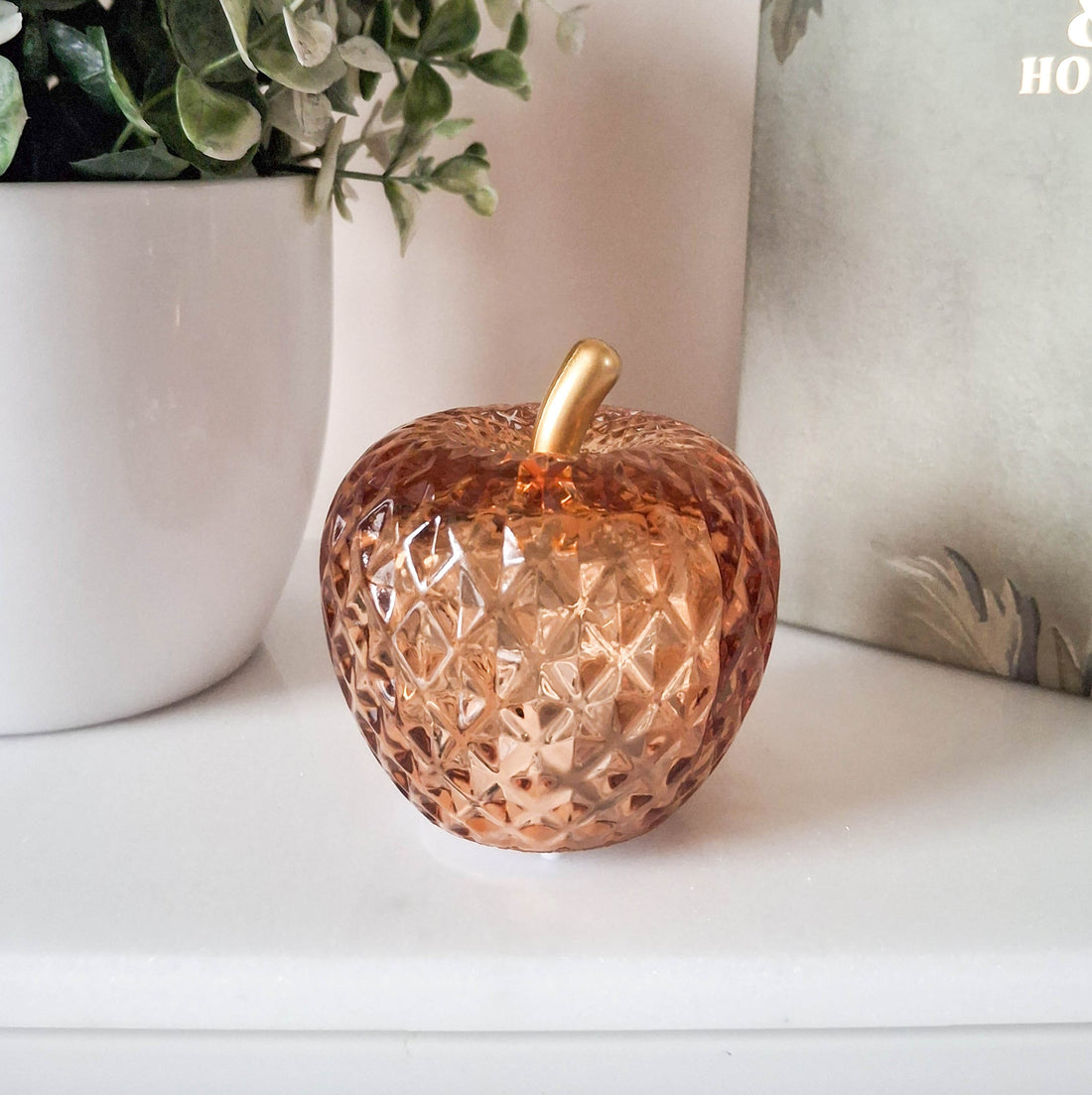 Mini Amber LED Diamond Cut Glass Apple