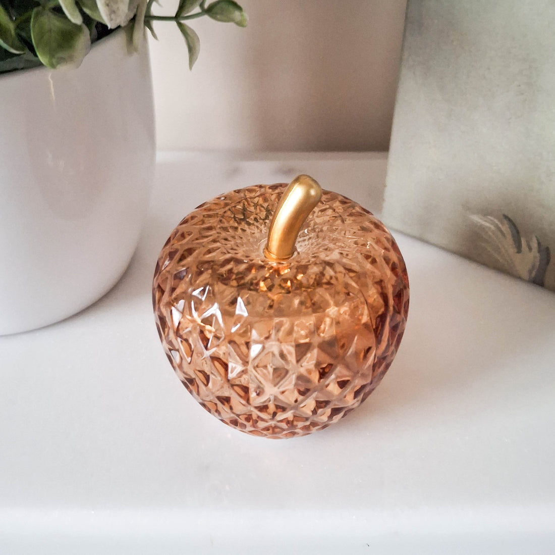 Mini Amber LED Diamond Cut Glass Apple