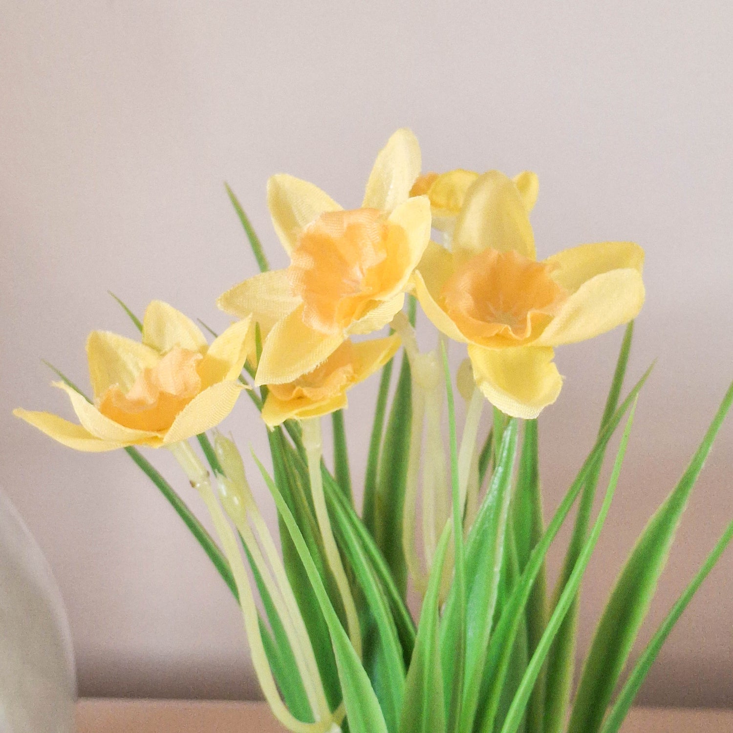 Artificial Daffodils in Glass Vase