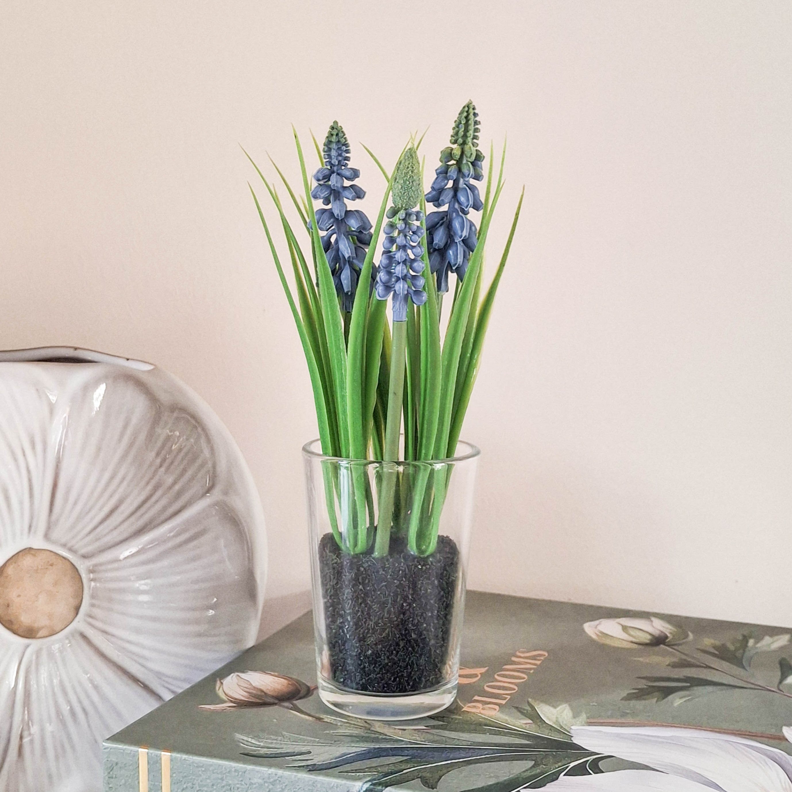 Artificial Hyacinthus in Glass Vase