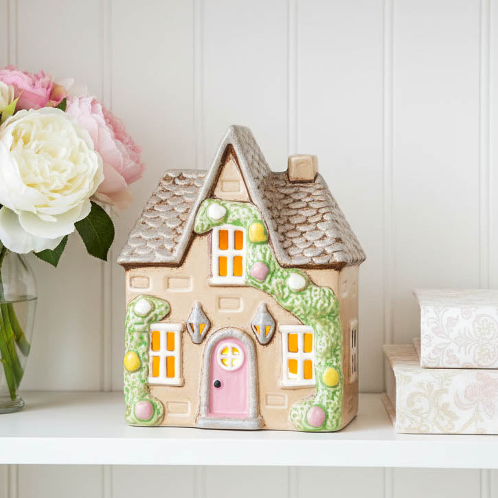 Cream Tealight Cottage with Rose Garland