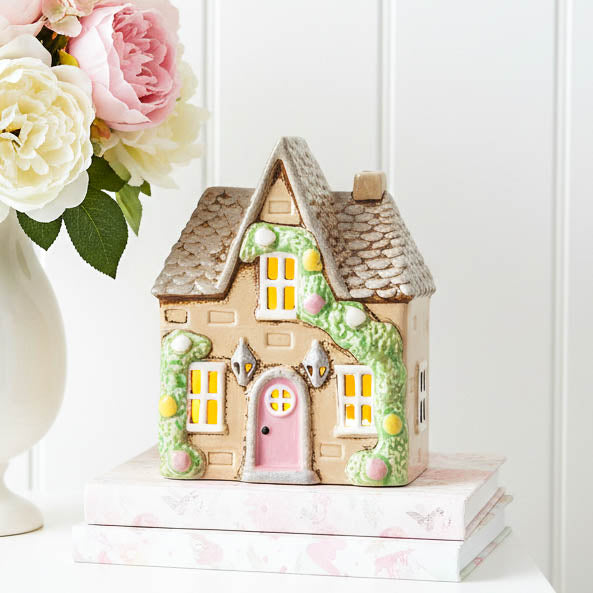 BACK MAR Cream Tealight Cottage with Rose Garland