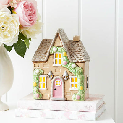 Cream Tealight Cottage with Rose Garland