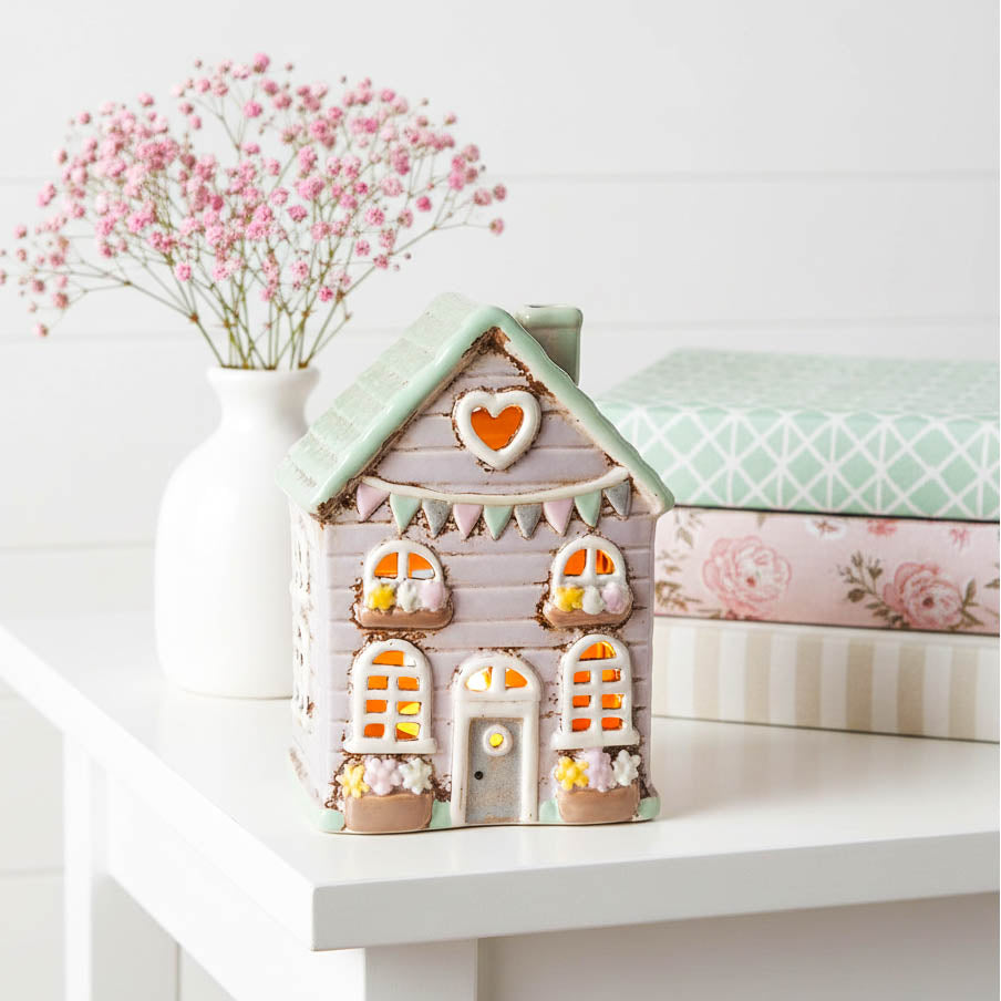 Lilac Tealight House with Flower Baskets