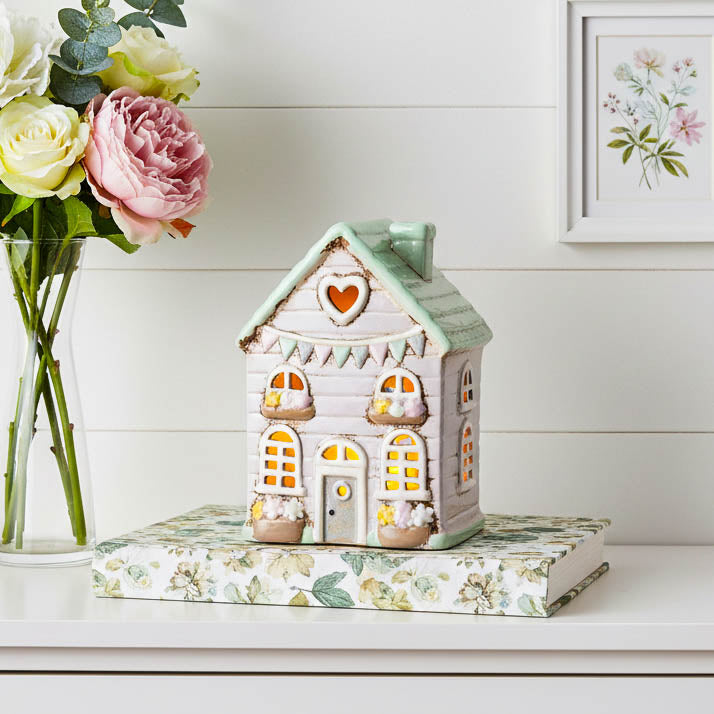 Lilac Tealight House with Flower Baskets