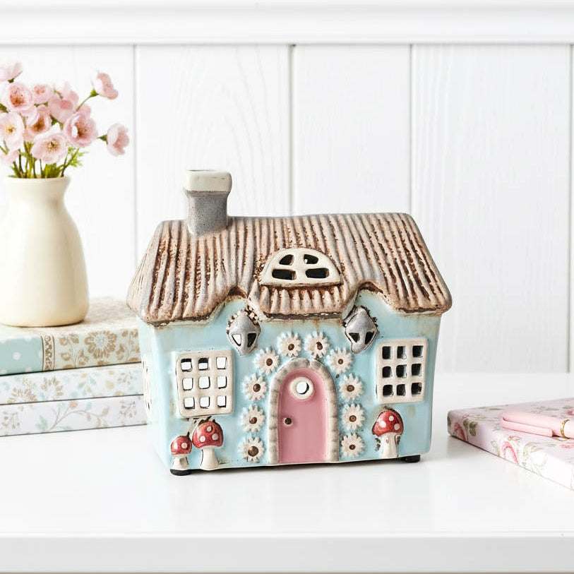 BACK MAR Light Blue Tealight House with Daisies