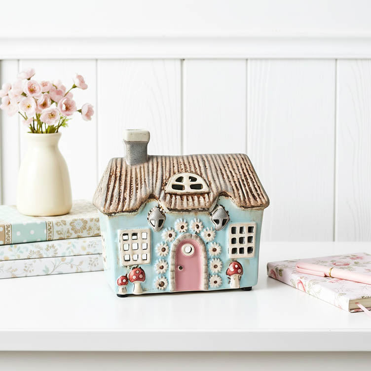 BACK MAR Light Blue Tealight House with Daisies