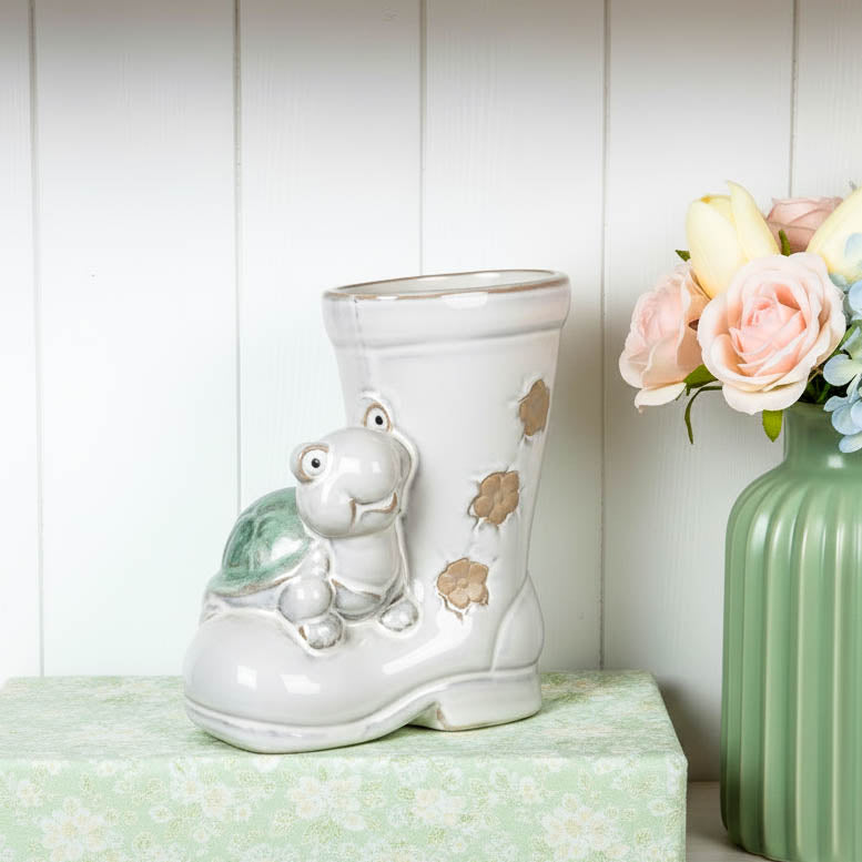 Rustic Tortoise Wellington Boot Plant Pot