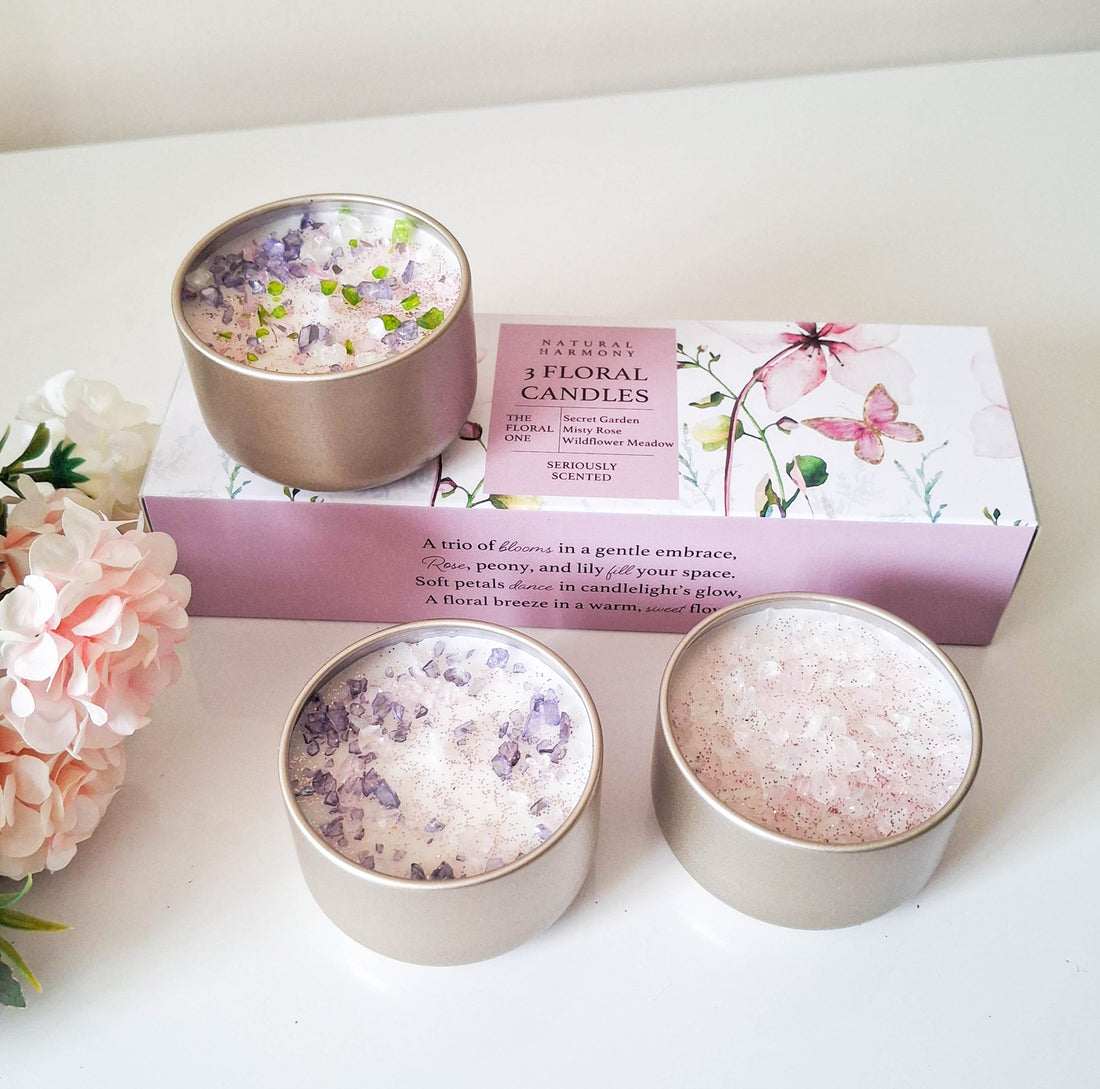 Natural Harmony Floral Candles 3 Piece Set