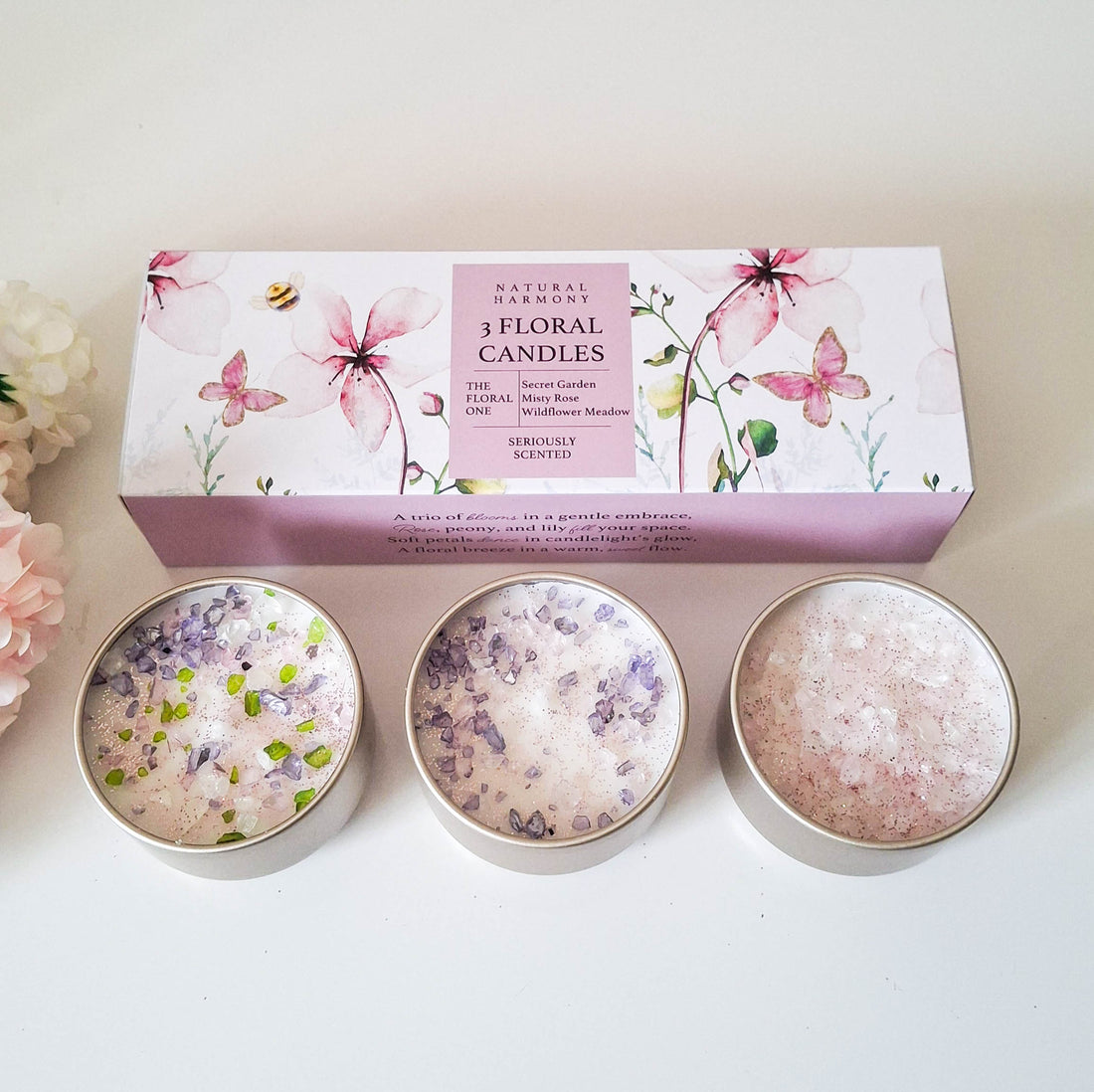 Natural Harmony Floral Candles 3 Piece Set