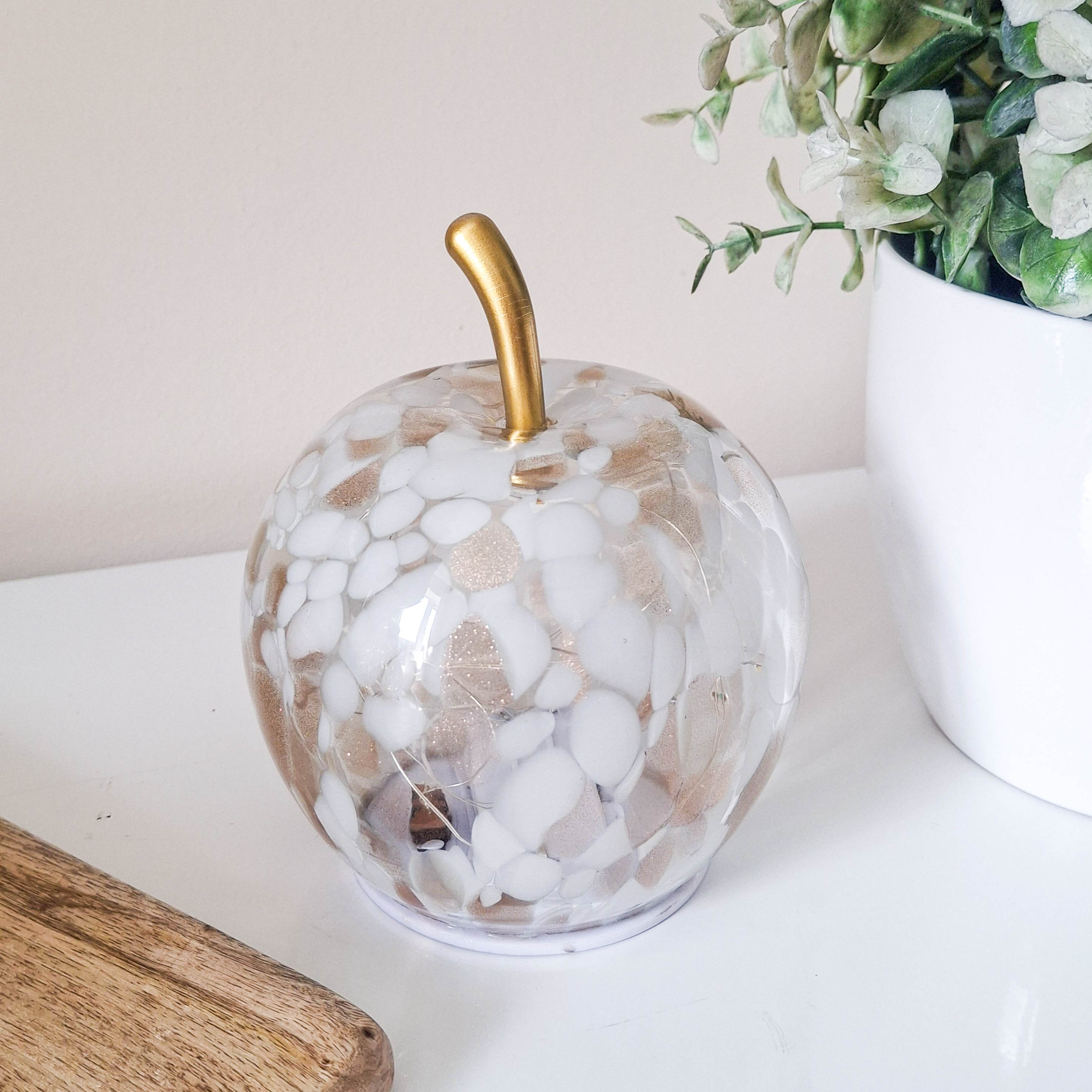 Mottle White &amp; Amber LED Glass Apple