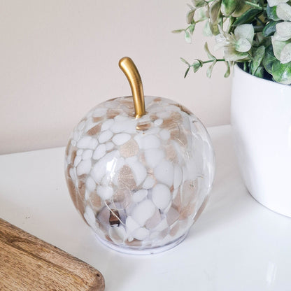 Mottle White &amp; Amber LED Glass Apple