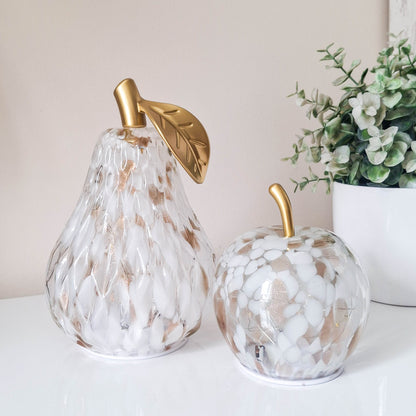 Mottle White &amp; Amber LED Glass Apple