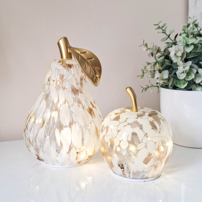 Mottle White &amp; Amber Diamond Cut LED Glass Pear