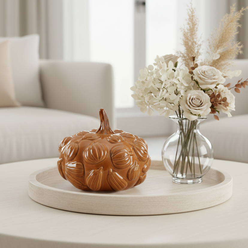 Embossed Ceramic Toffee Orange Pumpkin