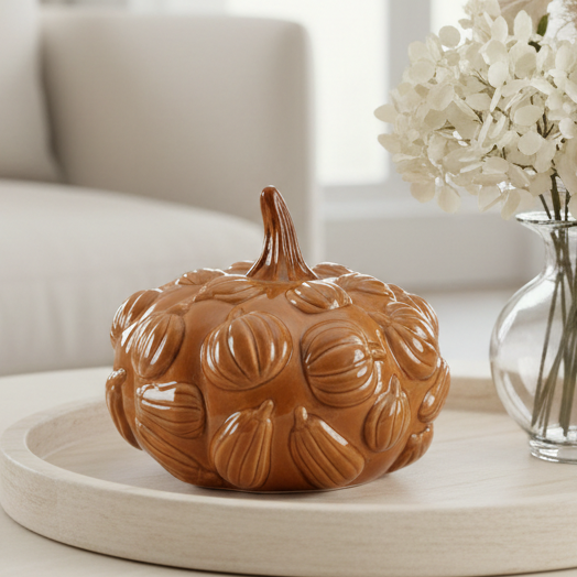 Embossed Ceramic Toffee Orange Pumpkin