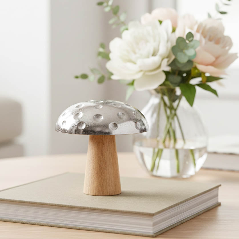 Metal &amp; Mango Wood Mushroom