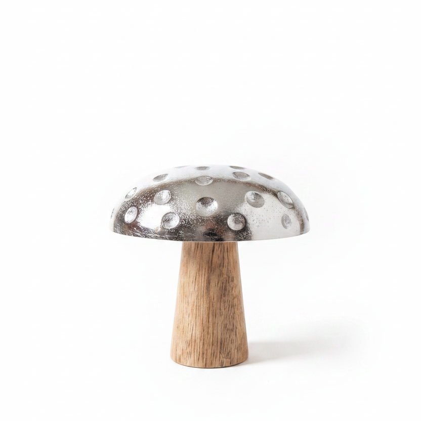Metal &amp; Mango Wood Mushroom