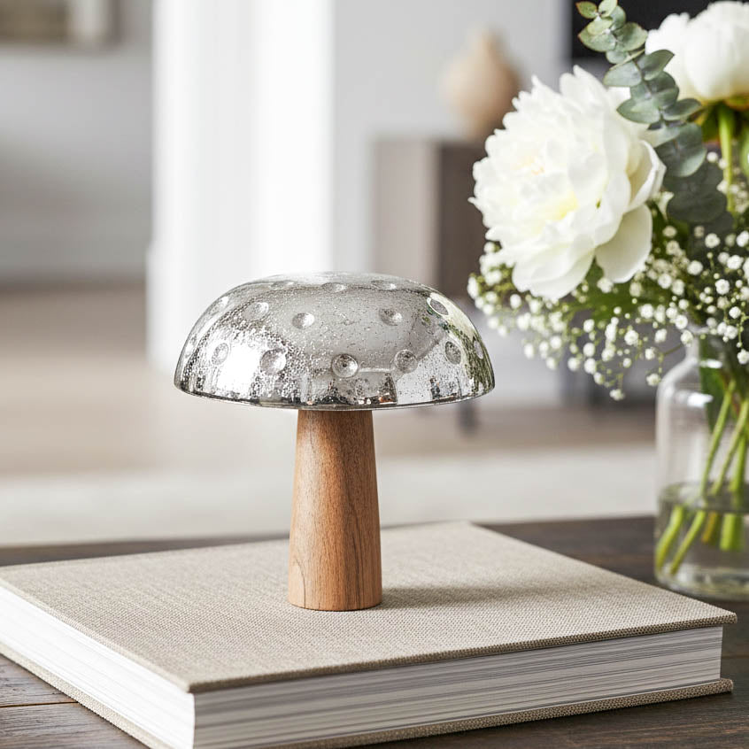 Metal &amp; Mango Wood Mushroom