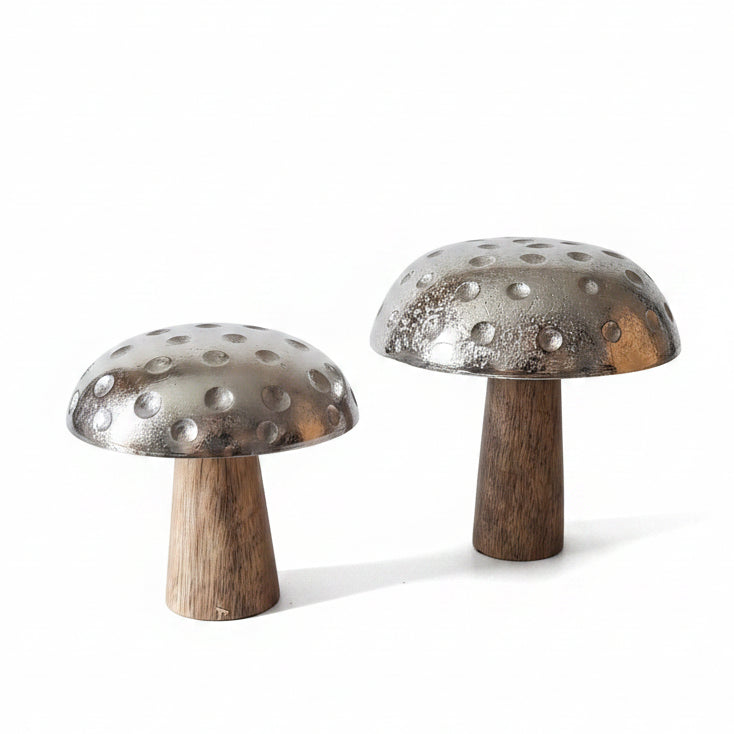 Metal &amp; Mango Wood Mushroom