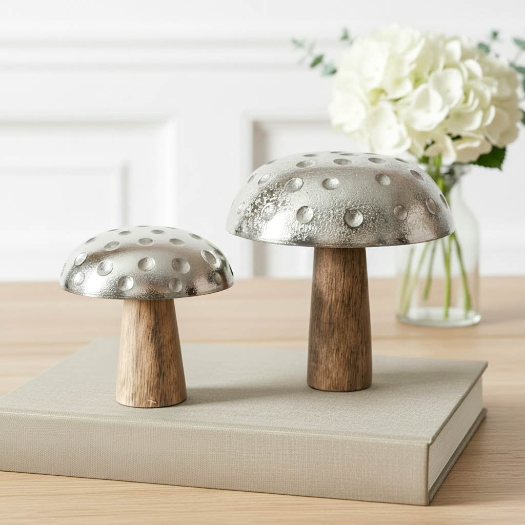 Metal &amp; Mango Wood Mushroom