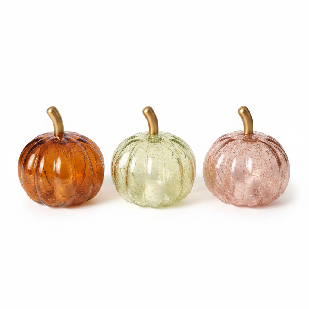 Small Pink Glass LED Pumpkin