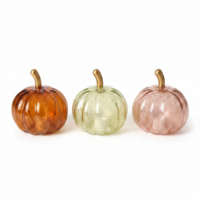 Small Pink Glass LED Pumpkin