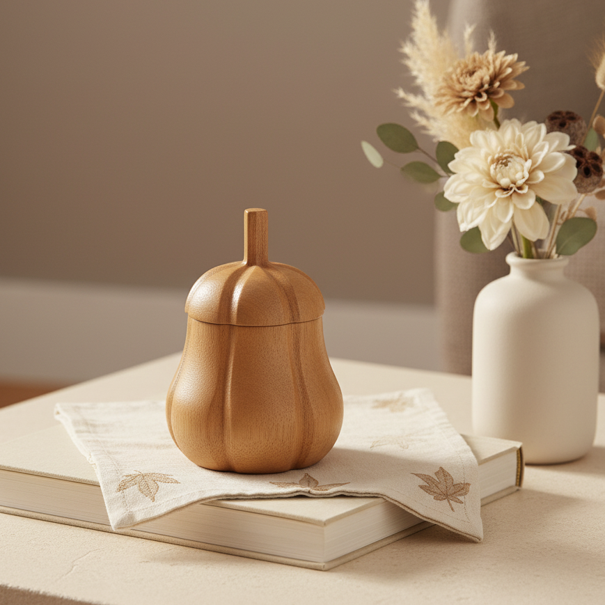 Mango Wood Pumpkin Storage Pot