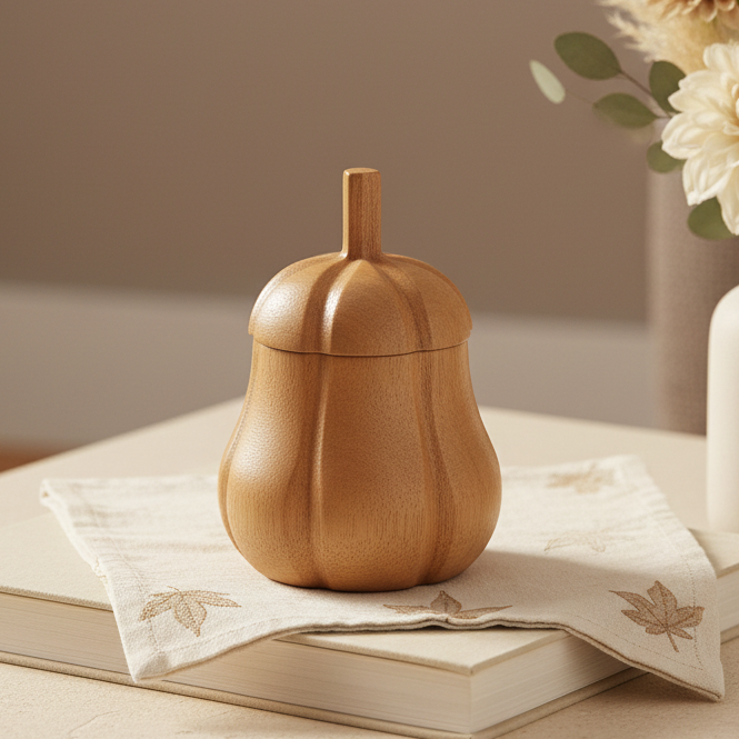 Mango Wood Pumpkin Storage Pot