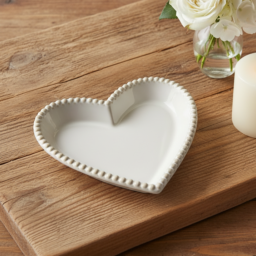 Natural Beaded Edge Heart Trinket Dish