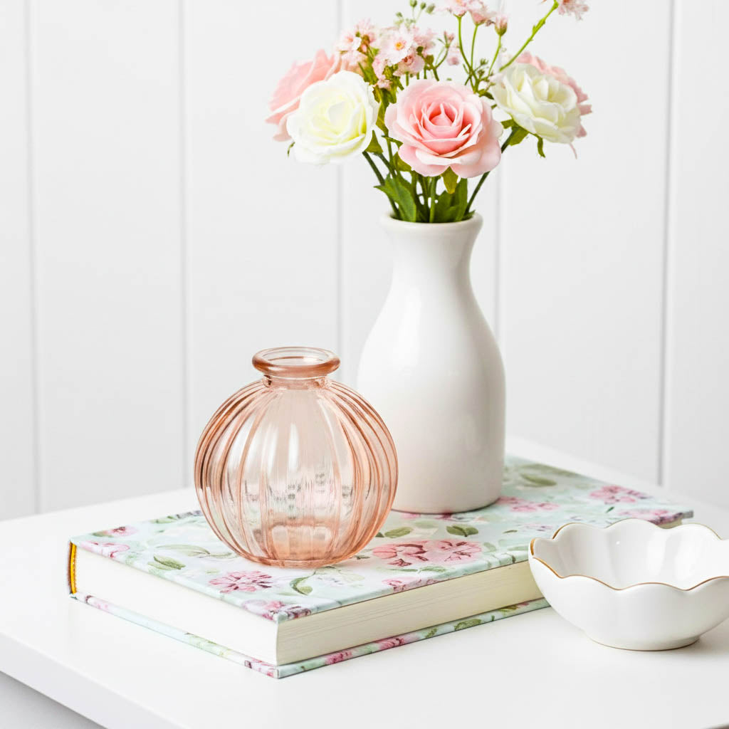 Vintage Rose Ripple Glass Bud Vase