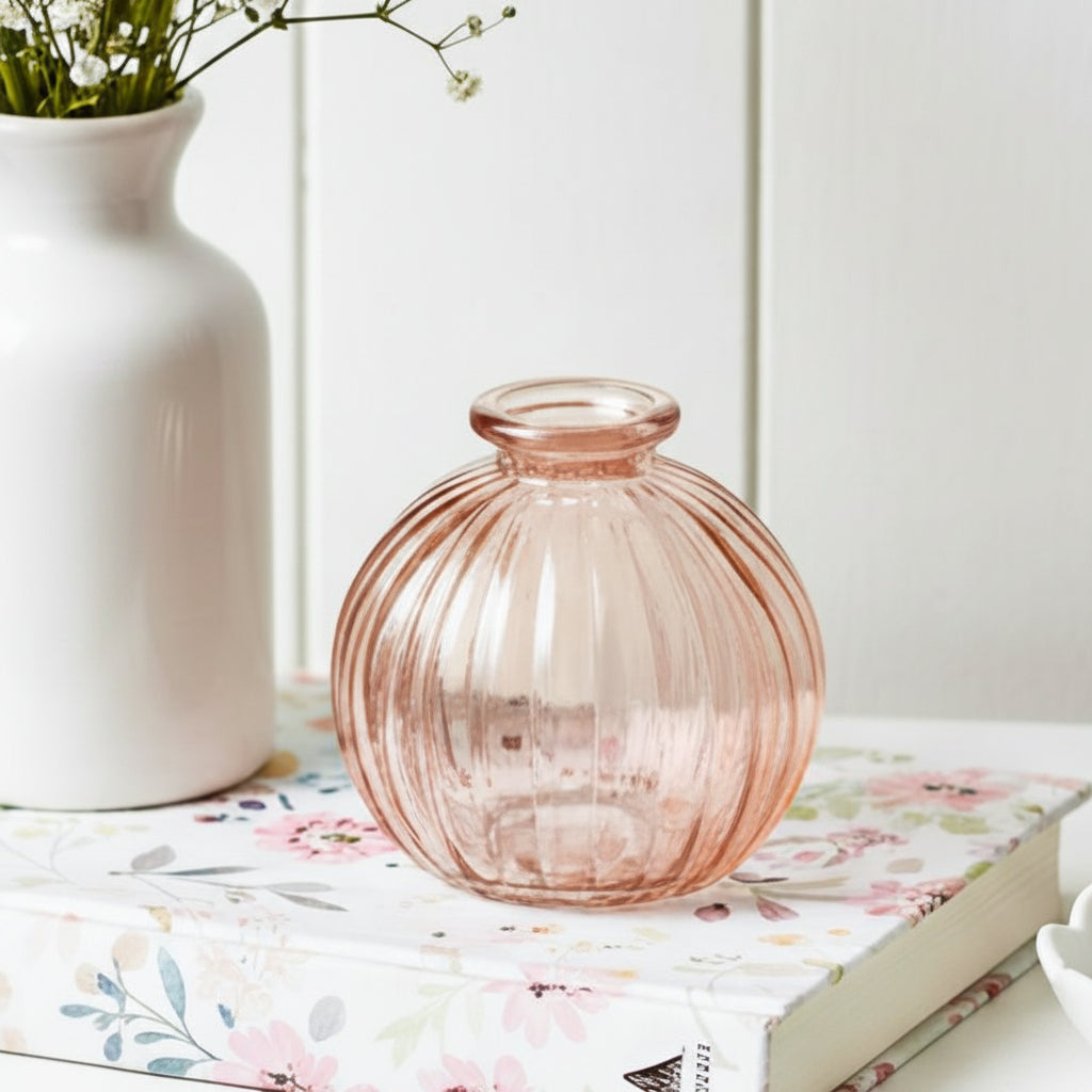 Vintage Rose Ripple Glass Bud Vase