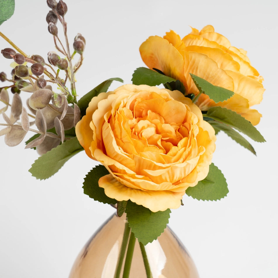 Yellow Rose Arrangement in Glass Vase
