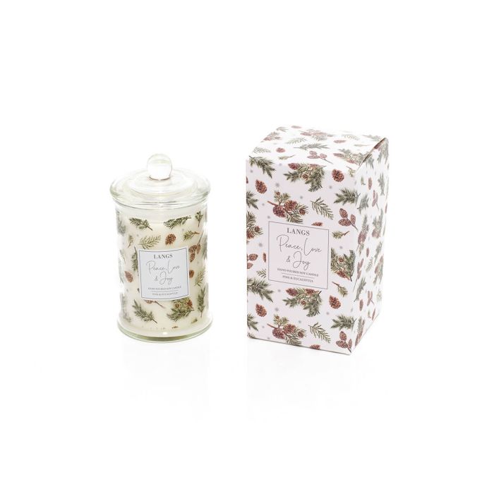 Peace Love &amp; Joy Pine &amp; Eucalyptus Scented Jar Candle