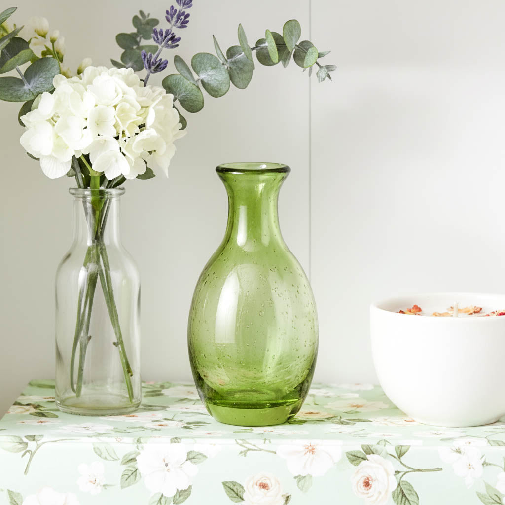 Green Hand Blown Bubble Glass Vase