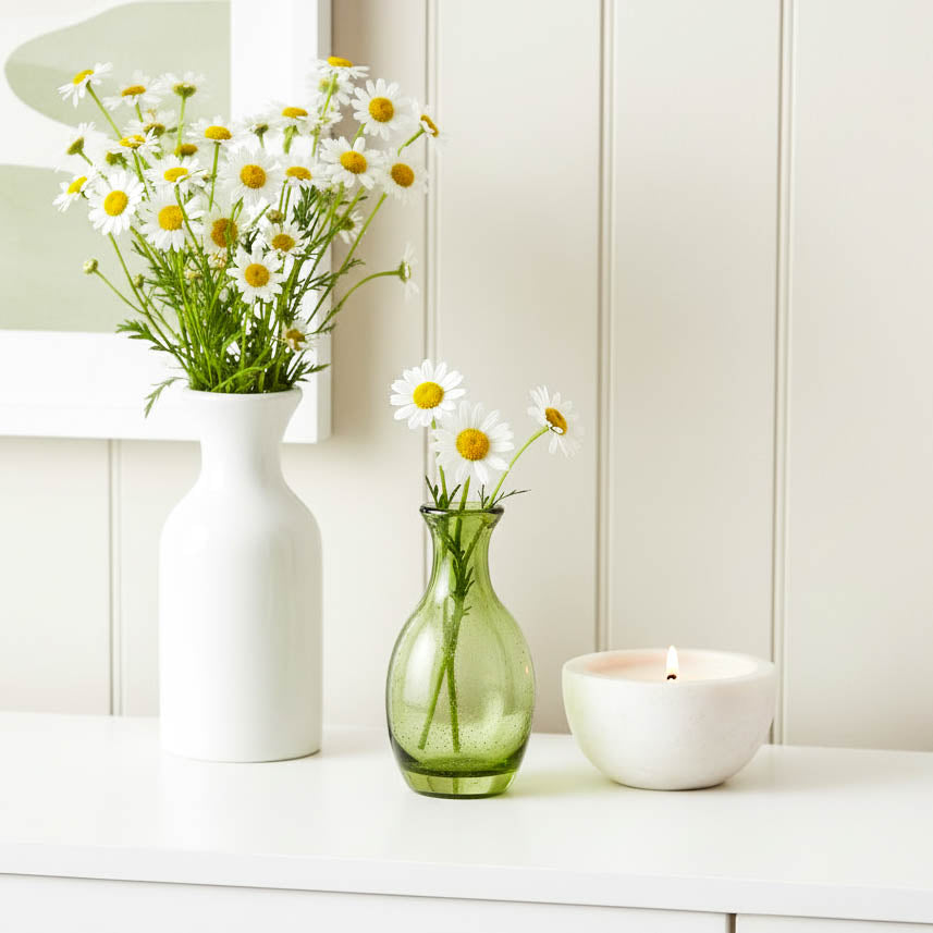 Green Hand Blown Bubble Glass Vase