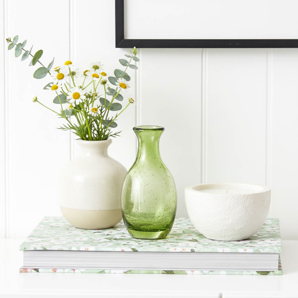 Green Hand Blown Bubble Glass Vase
