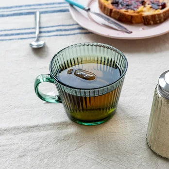 Green Retro Ribbed Glass Mug