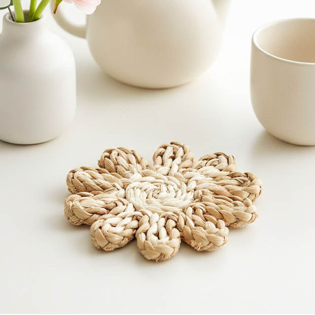 Natural Corn Husk Coaster Set of 2