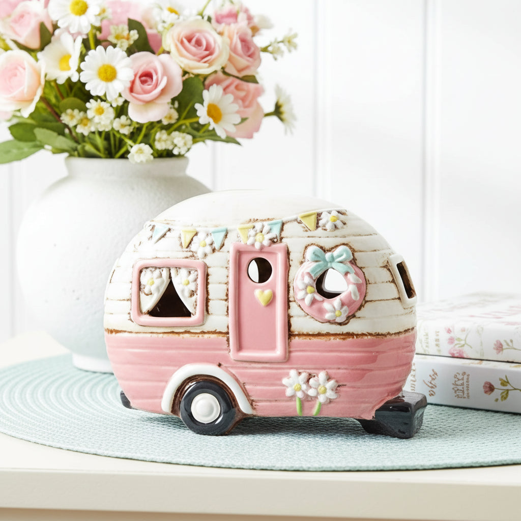 Village Pottery Pink Caravan Tealight Holder