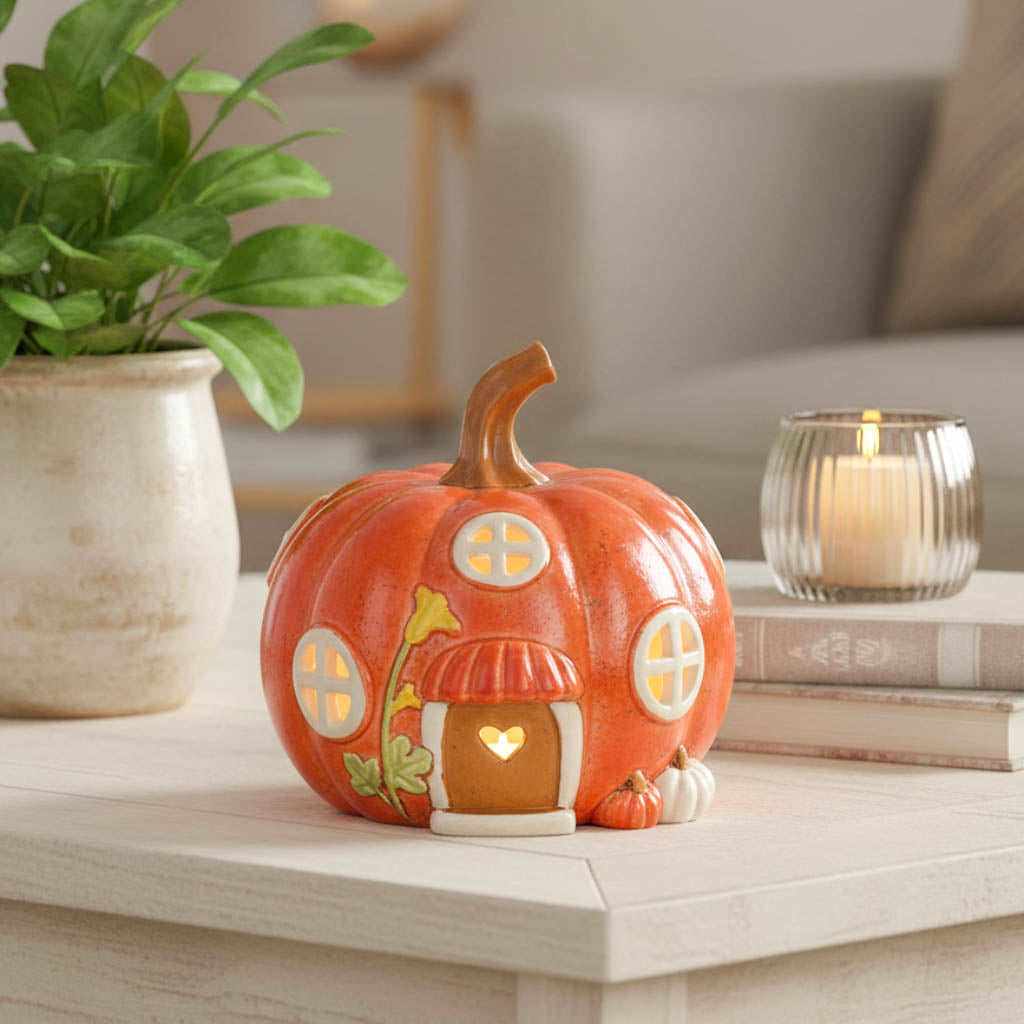 Village Pottery Orange Pumpkin Tealight House