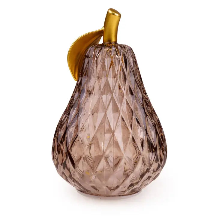 Small Chocolate Amber Textured Glass LED Pear