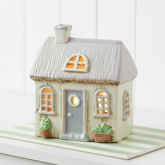 Village Pottery Cream Thatch Roof Ceramic Tealight House