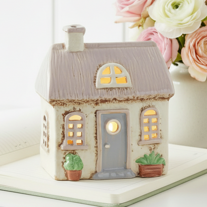 Village Pottery Cream Thatch Roof Ceramic Tealight House