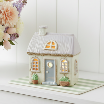 Village Pottery Cream Thatch Roof Ceramic Tealight House