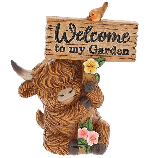 Small Highland Cow with Sign