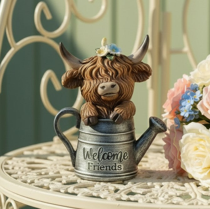 Small Highland Cow in Watering Can
