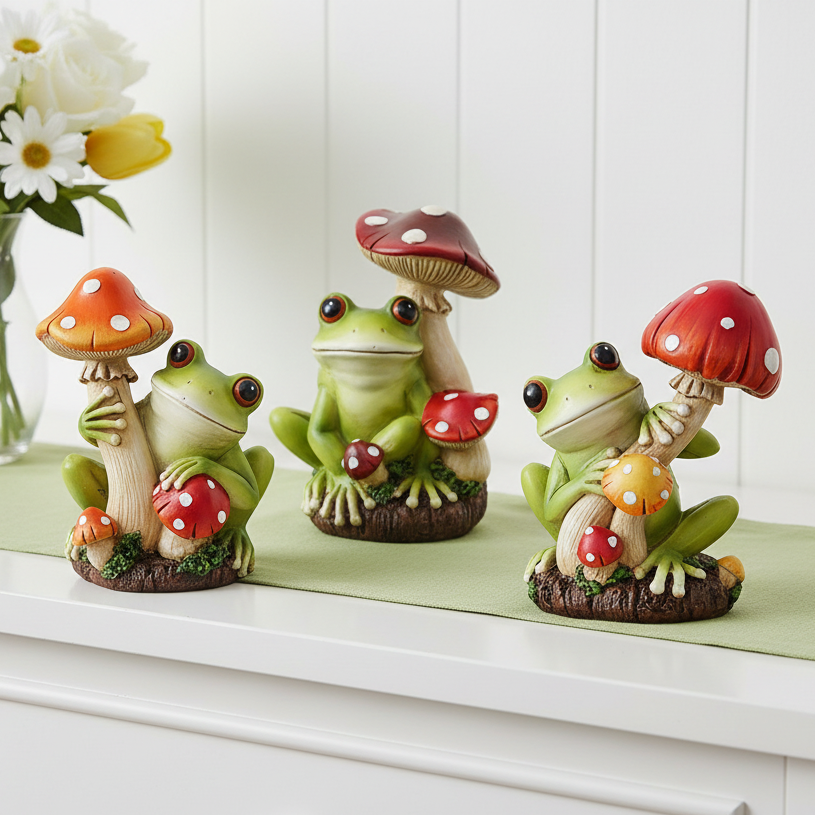 Frog with Mushroom Ornament