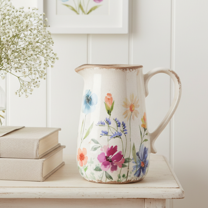 Vintage Cottage Garden Floral Vase